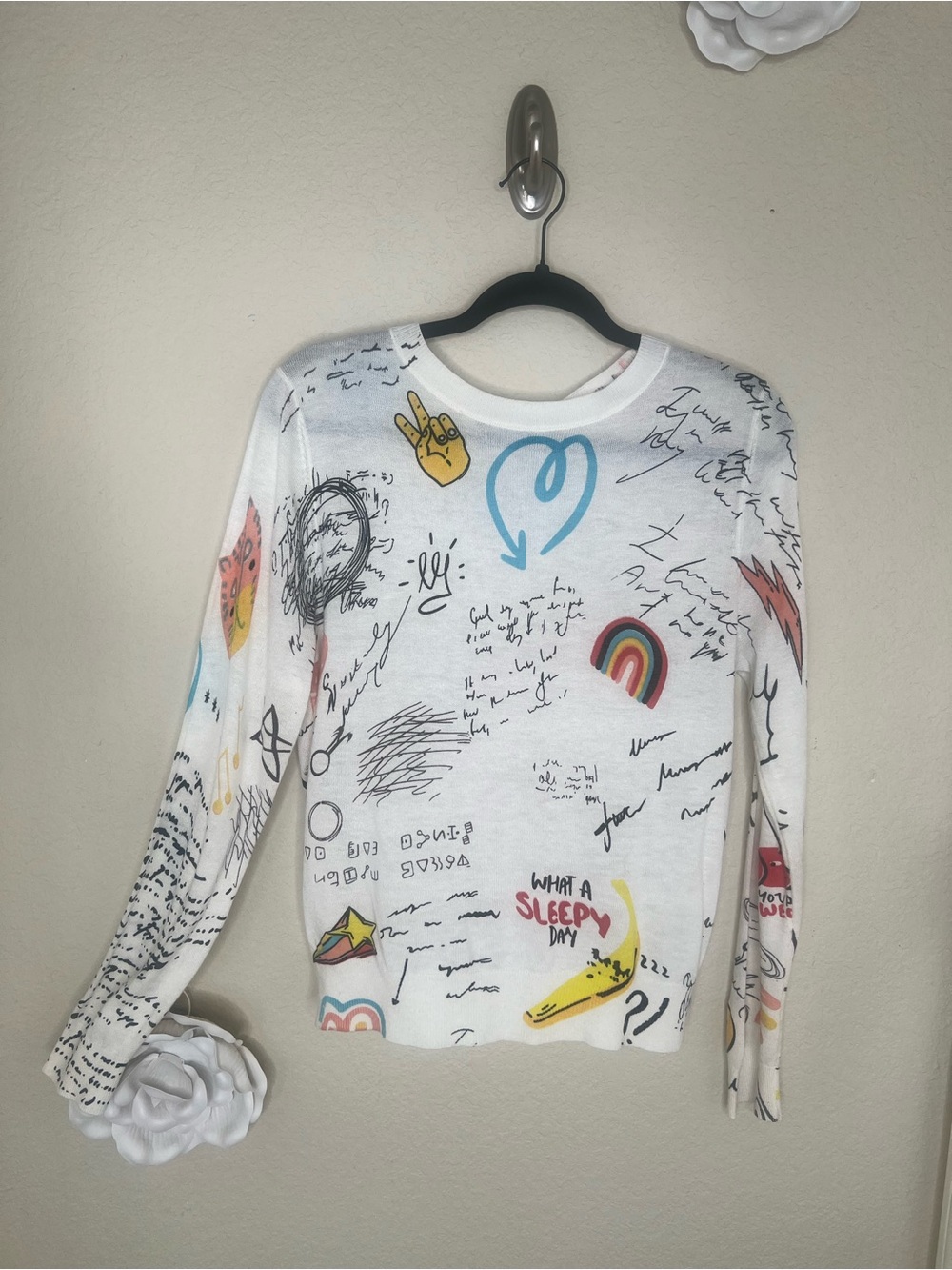 NTM: Gabby Isabella Good Vibes Sweater White Multicolor Size M NWOT